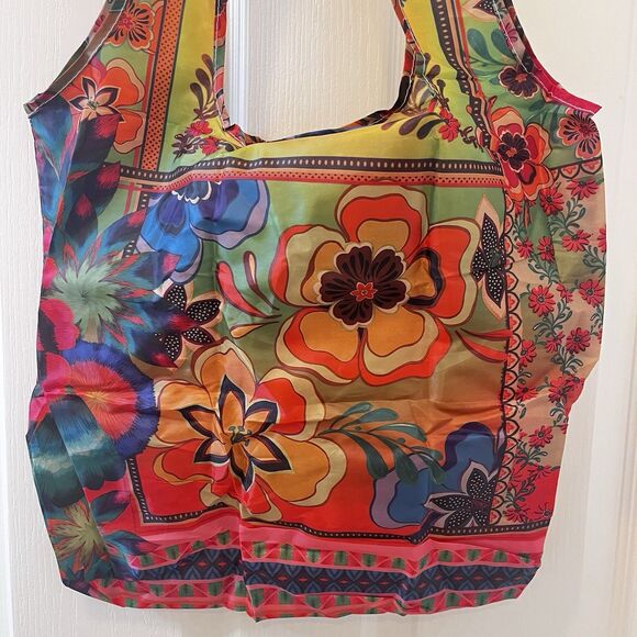 Johnny Was California Floral Reusable Tote Bag Multicolor Lightweight Foldable - Picture 10 of 12
